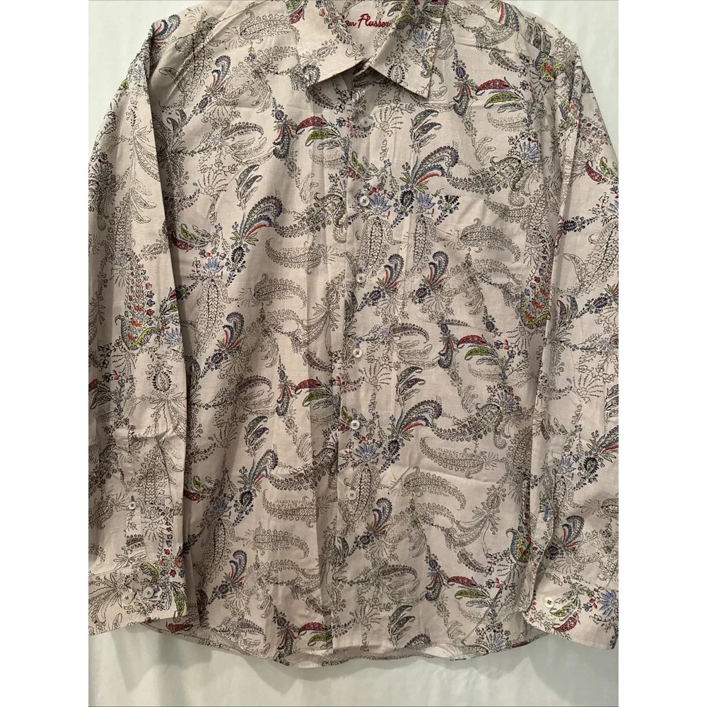 Alan Flusser Mens Floral Gray/W Multicolor Button Up Shirt XXL Long Sleeve NWOT